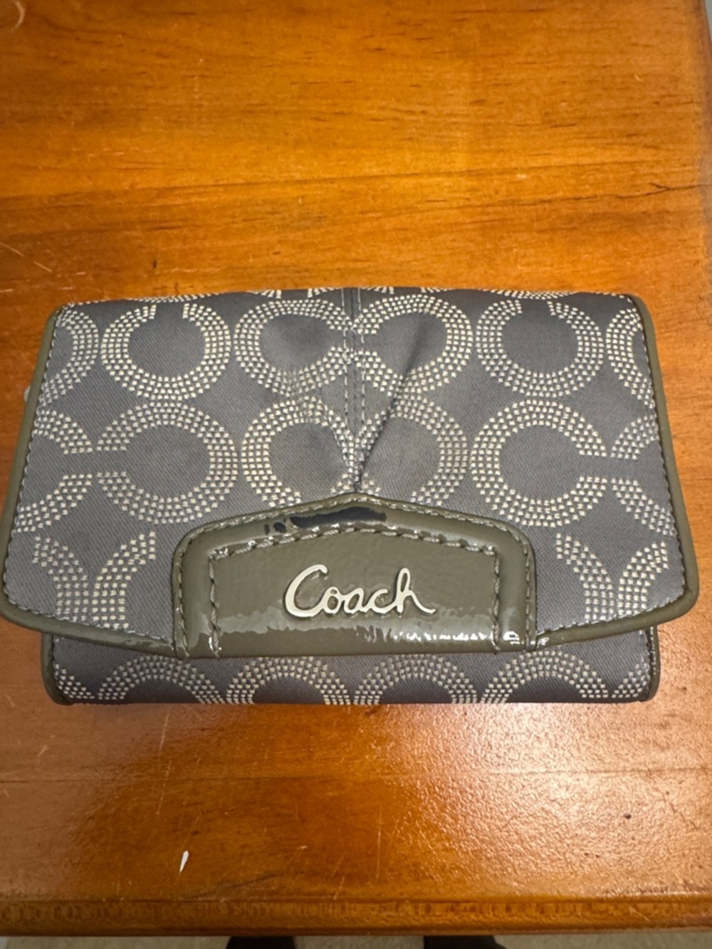 Coach Gray Signature C Print Trifold Wallet
